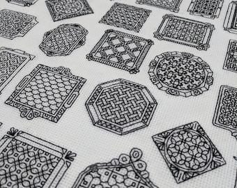 Blackwork Mini frames, Blackwork pattern, PDF Blackwork Embroidery Chart, PDF Embroidery Pattern, Blackwork PDF, by The Steady Thread