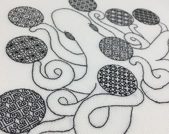 Blackwork Octopus, Blackwork pattern, PDF Blackwork Embroidery Chart, PDF Embroidery Pattern, Blackwork PDF, par The Steady Thread