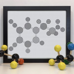 Dopamine moleculair model blackwork-patroon, PDF Blackwork-borduurschema. PDF-borduurpatroon van The Steady Thread