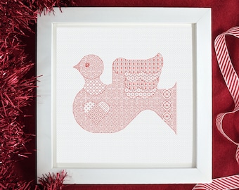 Dove of peace, Christmas Blackwork. PDF Blackwork . Scandi Christmas.  Blackwork embroidery chart by The Steady Thread