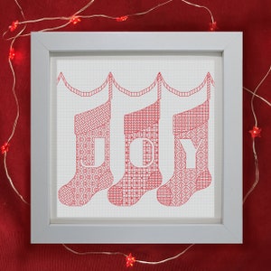 Time to hang the stockings! Christmas blackwork. PDF Blackwork.  Blackwork embroidery chart by The Steady Thread