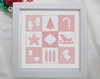 Christmas icons, PDF Blackwork . Christmas blackwork.  Blackwork embroidery chart by The Steady Thread