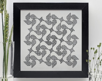 The spaces between, PDF Blackwork Embroidery Chart, Botanical sampler. PDF Embroidery Pattern by The Steady Thread