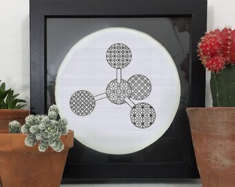 Molekylmodell, liten, Blackwork-mönster, PDF Blackwork-broderidiagram, PDF-broderimönster, Blackwork PDF, av The Steady Thread