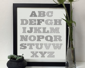 Blocky Blackwork alphabet, PDF Blackwork font Chart. PDF Blackwork letters. Customisable blackwork by The Steady Thread