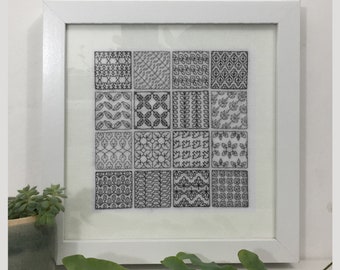 Blackwork Pattern, PDF Blackwork Embroidery Chart, Botanicals leaves sampler, Downloadable PDF Embroidery Pattern by The Steady Thread