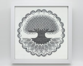Tree of life, geometric. PDF Blackwork embroidery, PDF Blackwork chart. by The Steady Thread