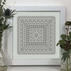 Muestra botánica floral abstracta. Patrón Blackwork, Tabla de bordado Blackwork PDF, . Patrón de bordado PDF de The Steady Thread
