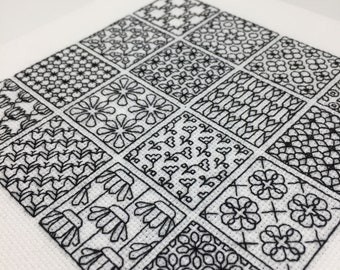 Blackwork Pattern, PDF Blackwork Embroidery Chart, Botanical sampler, floral. Downloadable PDF Embroidery Pattern by The Steady Thread