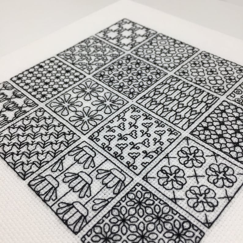 Blackwork Pattern PDF Blackwork Embroidery Chart Botanical Etsy