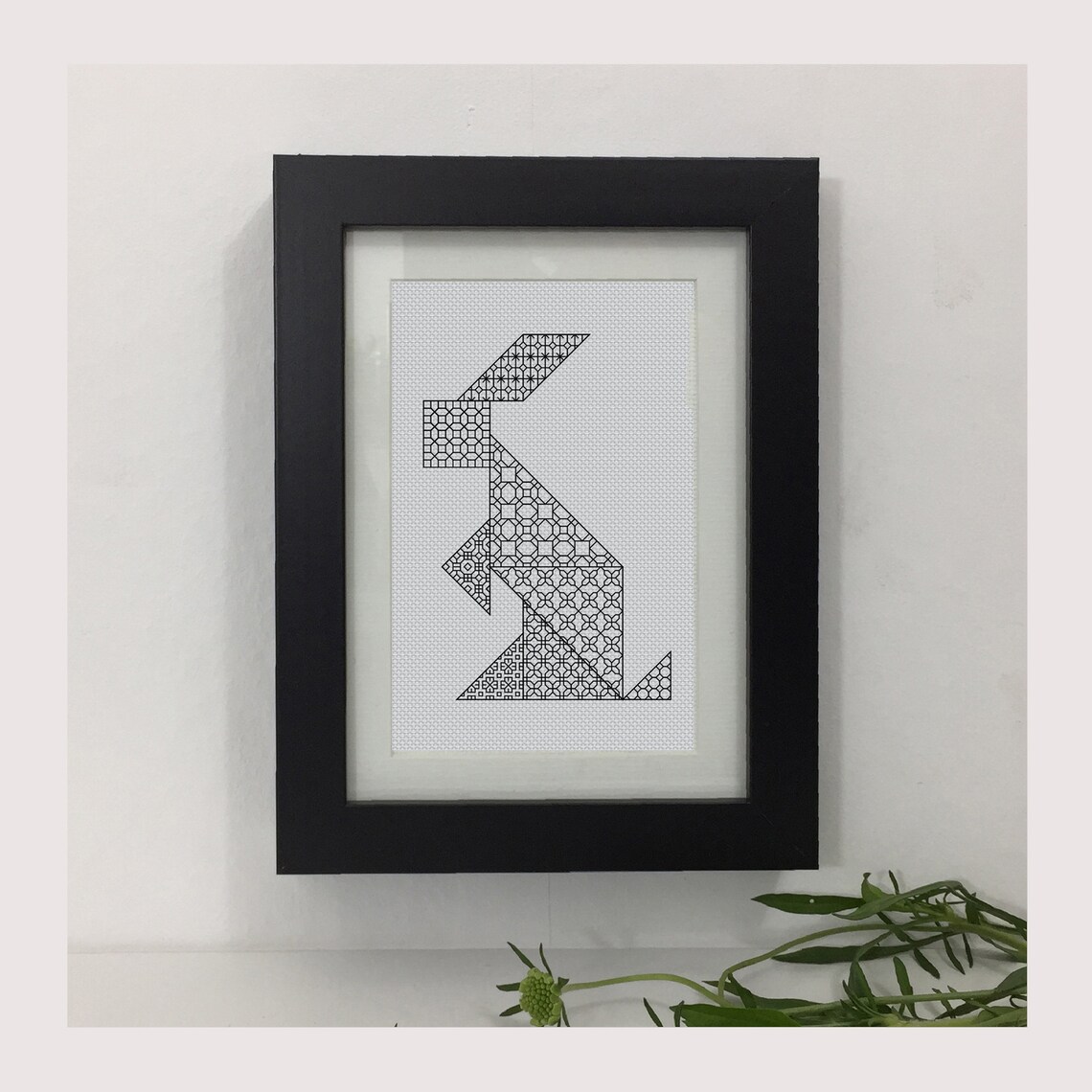 Talgram Rabbit Blackwork Rabbit Tangram Pattern, PDF Blackwork Embroidery Chart ...