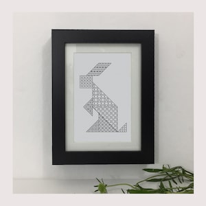 Blackwork kanin tangrammönster, PDF Blackwork broderidiagram, nedladdningsbart PDF broderimönster av The Steady Thread