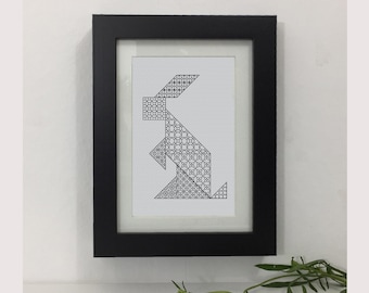 Blackwork Rabbit Tangram Pattern, PDF Blackwork Embroidery Chart, Downloadable PDF Embroidery Pattern by The Steady Thread
