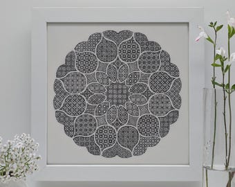 Rosette! PDF Blackwork Embroidery Chart, Downloadable PDF Embroidery Pattern by The Steady Thread