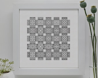 Graduated blackwork sampler, PDF Blackwork Embroidery Chart, PDF Embroidery Pattern, Blackwork PDF,