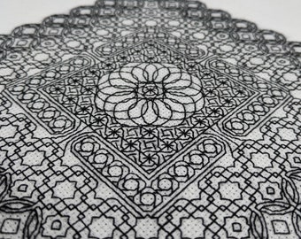 Geometry adventures 3, PDF Blackwork Embroidery Chart, Botanical sampler. PDF Embroidery Pattern by The Steady Thread