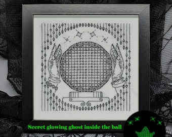 Crystal Ball, Halloween embroidery, PDF Blackwork Embroidery Chart, PDF Embroidery Pattern, Blackwork PDF, by The Steady Thread
