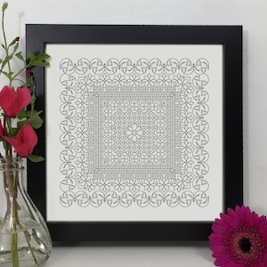 Patrón de blackwork de campanillas de invierno y margaritas, gráfico de bordado de blackwork en PDF, muestra botánica. Patrón de bordado PDF de The Steady Thread