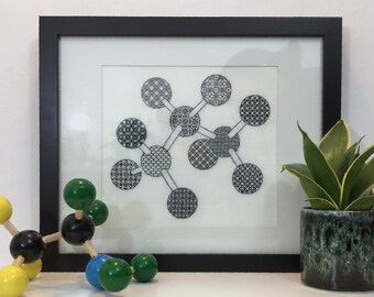 Molekylmodell, stor, Blackwork-mönster, PDF Blackwork-broderidiagram, PDF-broderimönster, Blackwork PDF, av The Steady Thread