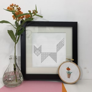 Fox Tangram Blackwork Pattern, Blackwork PDF Embroidery Chart, Downloadable Blackwork Embroidery Pattern by The Steady Thread