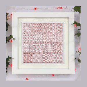 Christmas Blackwork Pattern, PDF Blackwork Embroidery Chart, Christmas sampler, Downloadable PDF Embroidery Pattern by The Steady Thread