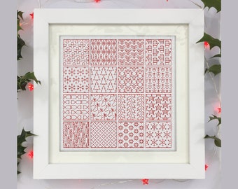 Christmas Blackwork Pattern, PDF Blackwork Embroidery Chart, Christmas sampler, Downloadable PDF Embroidery Pattern by The Steady Thread