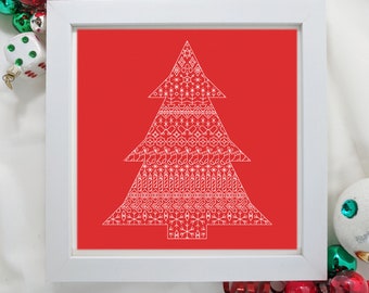 Christmas tree blackwork sampler, PDF Blackwork chart.  Blackwork embroidery chart by The Steady Thread