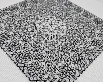 Geometry adventures 4, PDF Blackwork Embroidery Chart, Botanical sampler. PDF Embroidery Pattern by The Steady Thread