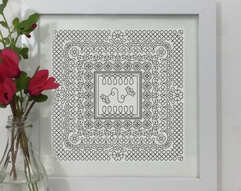Padrão de blackwork de margaridas loopy, gráfico de bordado em PDF Blackwork, amostrador botânico. Padrão de bordado em PDF por The Steady Thread