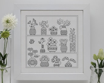 Fleurs de joyeux anniversaire, broderie PDF Blackwork, tableau de fleurs et de plantes PDF Blackwork. par The Steady Thread