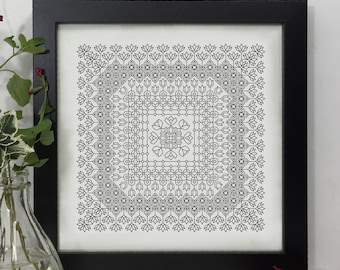 Tulips and water Lilies Botanical Sampler. Blackwork Pattern, PDF Blackwork Embroidery Chart.PDF Embroidery Pattern by The Steady Thread