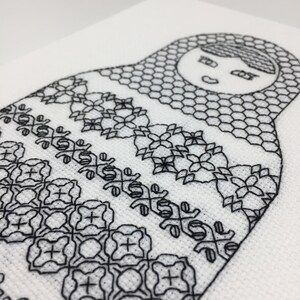 Blackwork Russian Doll, medium, Blackwork pattern, PDF Blackwork Embroidery Chart, PDF Pattern, Blackwork PDF, by The Steady Thread