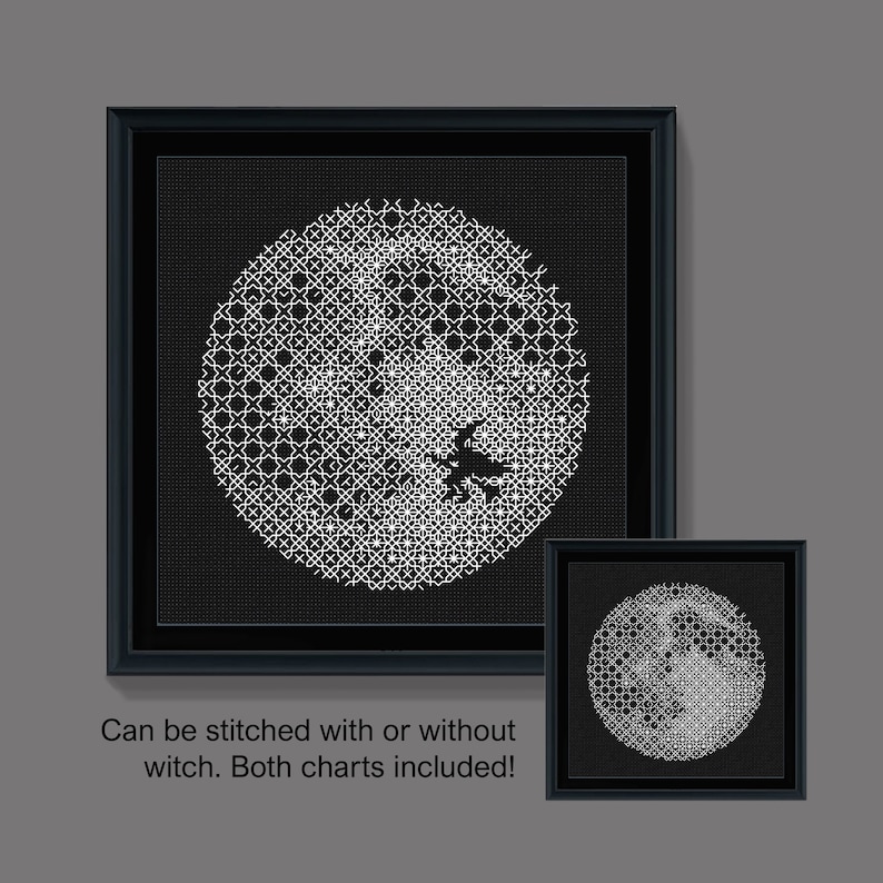 Halloween blackwork, Blackwork spooky moon pattern, PDF Blackwork Embroidery Chart, PDF Embroidery Pattern, Blackwork PDF, image 1