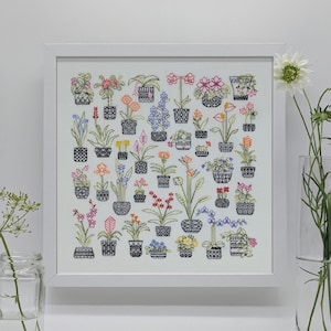 Vrienden van bloeiende planten! PDF Blackwork-borduurschema, downloadbaar PDF-borduurpatroon van The Steady Thread