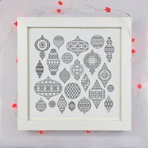 Christmas baubles, PDF Blackwork. Xmas blackwork. Blackwork embroidery chart by The Steady Thread