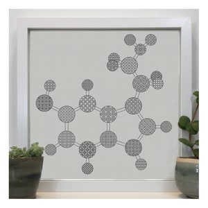 Serotonin molecular model blackwork Pattern, PDF Blackwork Embroidery Chart. PDF Embroidery Pattern by The Steady Thread