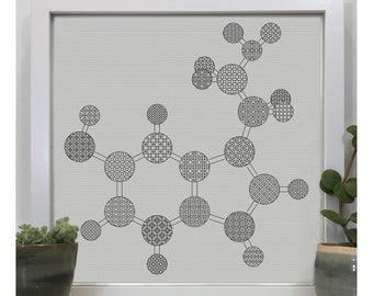 Serotonin molecular model blackwork Pattern, PDF Blackwork Embroidery Chart. PDF Embroidery Pattern by The Steady Thread