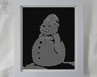 Cheery Snowman, Christmas blackwork, PDF Blackwork . Blackwork Snowman.  Blackwork embroidery chart by The Steady Thread