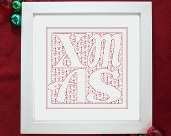 It's Christmas! PDF Blackwork. PDF Blackwork letters. Blackwork typography. Blackwork embroidery chart by The Steady Thread