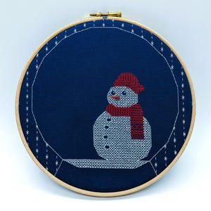 Stitchable Advent Calendar - Snowman - Blackwork Embroidery snowman - The Steady Thread.