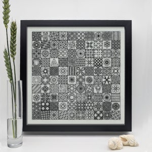 100 Dinky adventures in geometry. PDF Blackwork embroidery, PDF Blackwork chart. by The Steady Thread