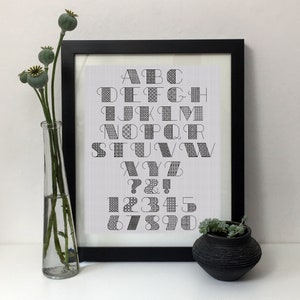 Tattoo font, customisable blackwork. PDF Blackwork alphabet, PDF Blackwork font Chart. PDF Blackwork letters by The Steady Thread