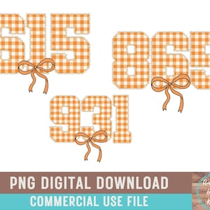 May include: A digital graphic featuring the numbers 615, 865, and 931 in a block font with an orange and white gingham pattern. Each number set is accented with a decorative orange ribbon bow tied at the base of the digits.