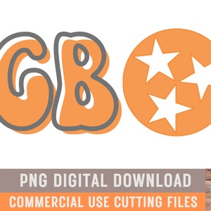 Puede incluir: Una descarga digital de un diseño que presenta las letras "GBO" en un estilo retro con un contorno gris y un relleno naranja. El diseño también incluye un círculo con tres estrellas blancas en un patrón que recuerda a la bandera del estado de Tennessee.