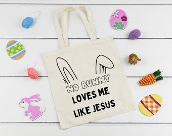 Ningún conejito me ama como Jesús Conejito de Pascua SVG Domingo de Pascua Camisa Niño Bebé Lindo Bolsa de Pascua SVG Bolsa de caza de huevos SVG Pascua Jesús Svg