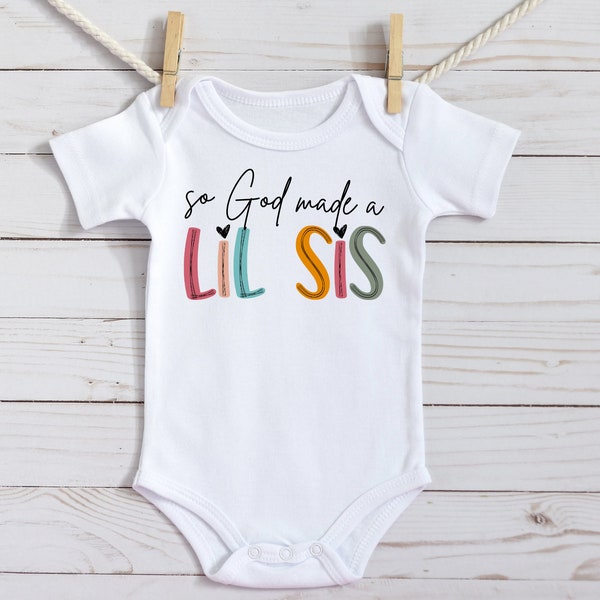 So God Made A Lil Sis PNG Boho Girlie Hearts Lil Sister Sublimation Baby Announcement PNG Digital Download Gender Reveal Sister PNG