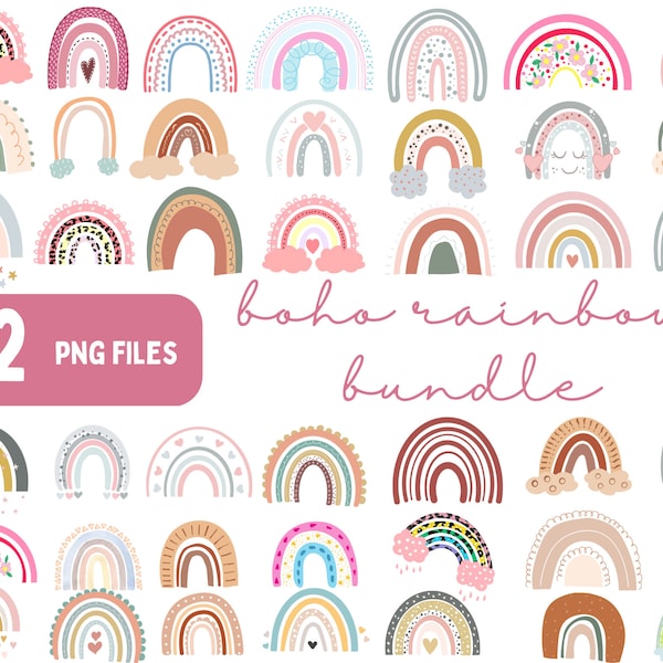 Boho Rainbow Bundle PNG Sublimation Boho Rainbow Baby Cute Rainbow Pastel Rainbow Rainbow Clipart Boho Rainbows Boho Stickers