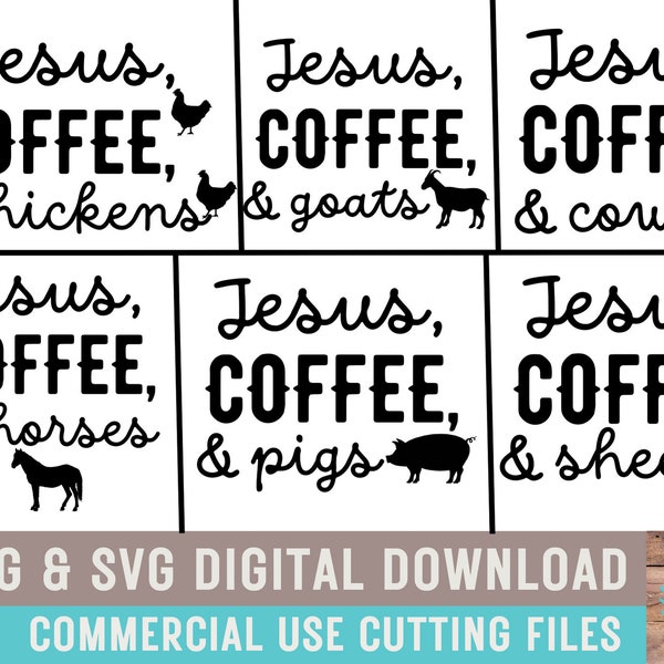 Jesus, Coffee and Farm Animal Bundle SVG Pig Goat Cow Horse Chicken Sheep Farm Life  Farm Mom Farm Show Mama Shirt SVG