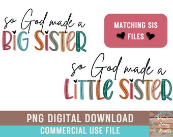 So God Made A Big Sister Little Sister PNG Boho Girlie Hearts Matching Sister Sublimation Baby Announcement Digital Gender Reveal Sister PNG