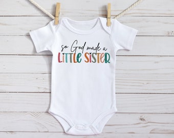So God Made A Little Sister PNG Boho Girlie Hearts Little Sis Sublimation Baby Announcement PNG Digital Download Gender Reveal Sister PNG